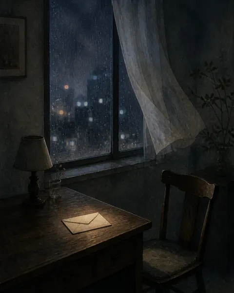 雨夜窗边，桌上放着一封未寄出的信